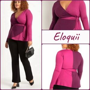 Eloquii Pink & Purple Long Sleeve Wrap Top, 22